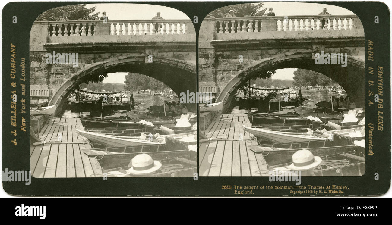 Inghilterra: Henley-on-Thames. /NRowboats attraccata a Henley-on-Thames in Sud Oxfordshire, Inghilterra. Stereografia, 1908. Foto Stock