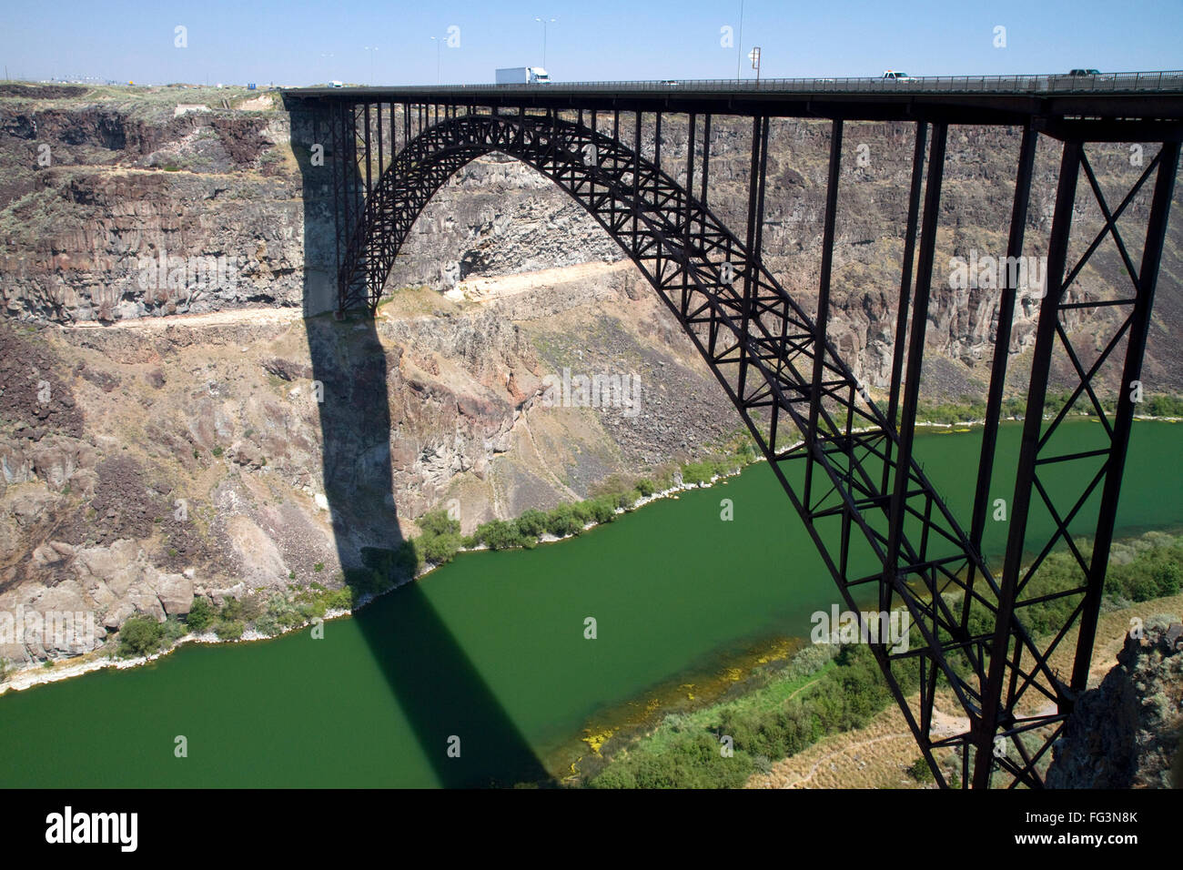 Il Perrine Bridge spanning Snake River Canyon presso Twin Falls, Idaho, Stati Uniti d'America. Foto Stock