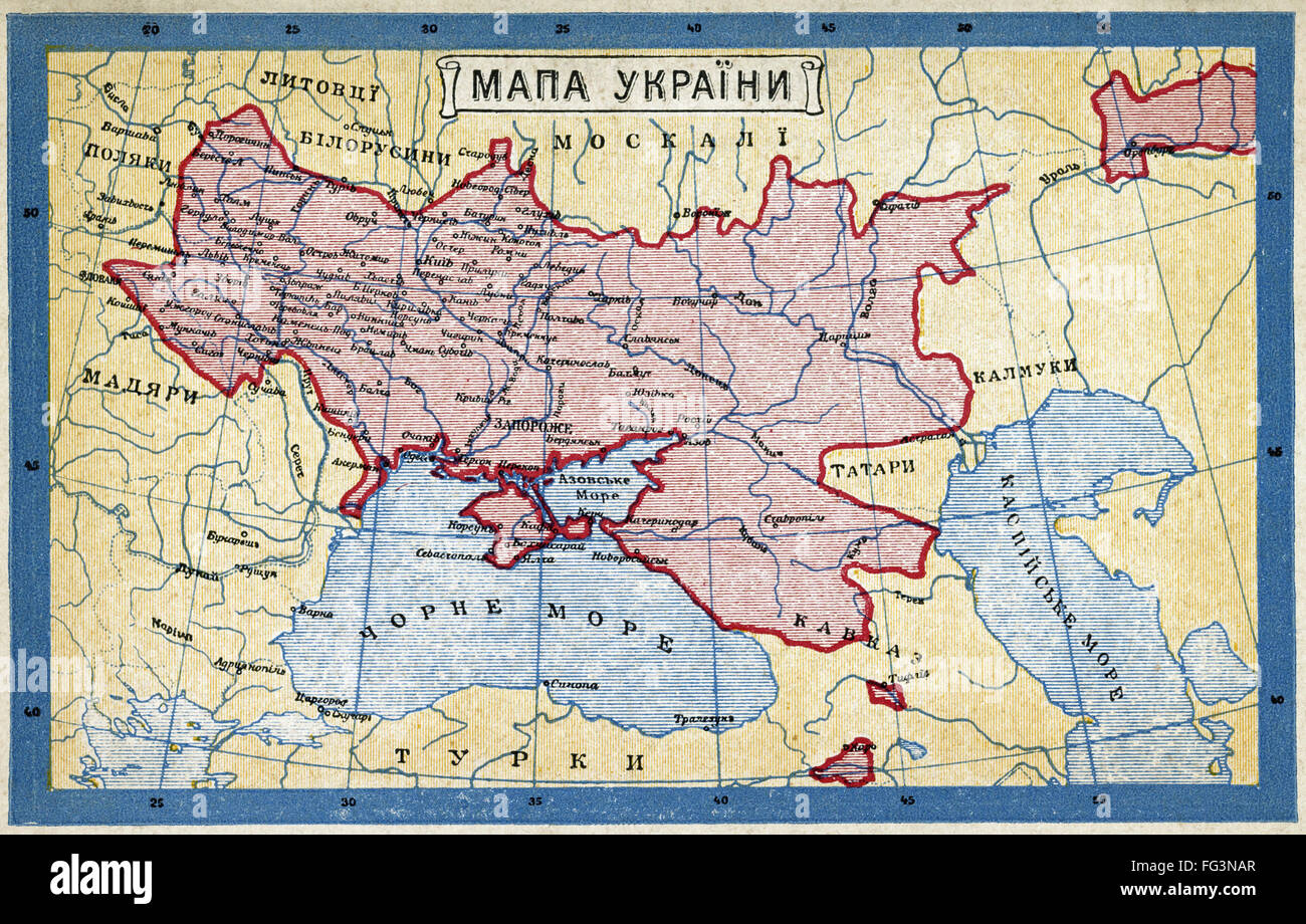 Mappa: Ucraina, c1906. /NMap ucraino di aree di lingua ucraina all'interno e al di fuori dei suoi confini. Litografia, c1906. Foto Stock