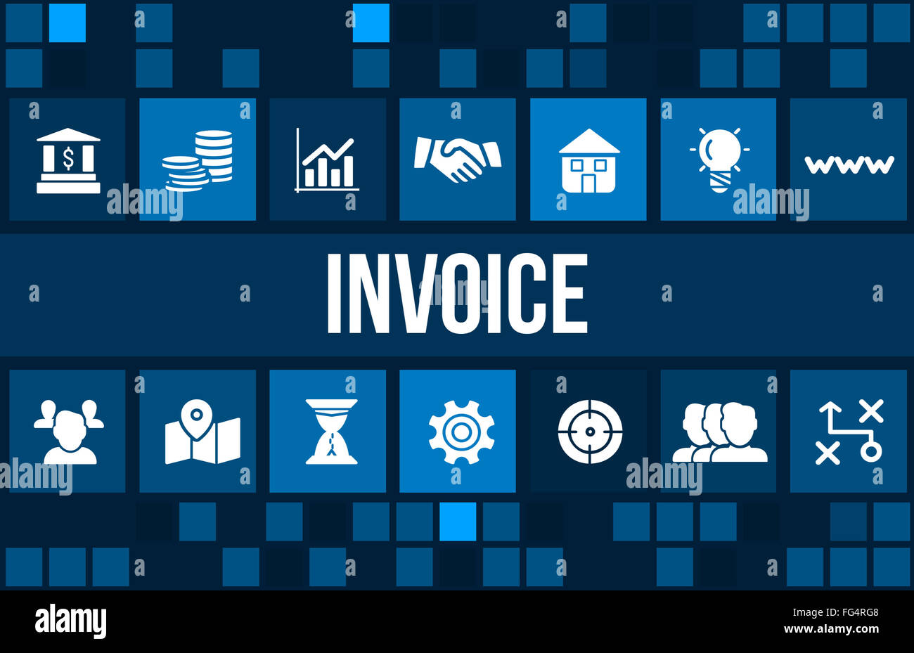 Concetto di fattura immagine con le icone di business e copyspace. Foto Stock