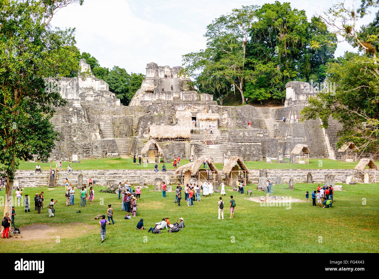 Tempio di Tikal 33, antichi Maya piramide funeraria situato nel nord acropoli della grande città maya di Tikal Foto Stock