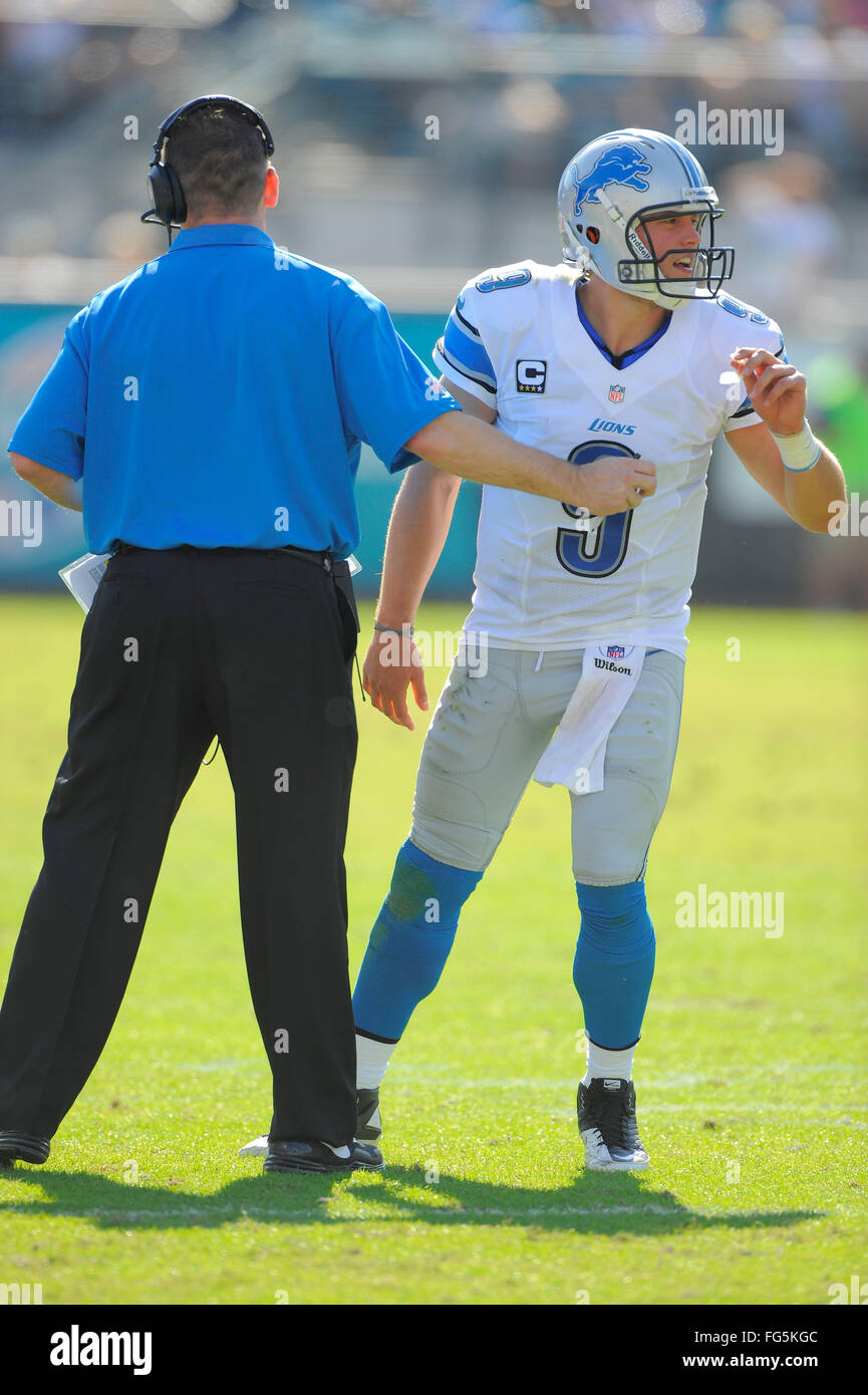 Nov. 4, 2012 - Jacksonville, FL, Stati Uniti d'America - Detroit Lions quarterback Matthew Stafford (9) durante il Lions 31-14 win su Jacksonville Jaguars al campo EverBank il 4 novembre 2012 a Jacksonville, in Florida. ..ZUMA Press/Scott A. Miller. (Credito Immagine: © Scott A. Miller via ZUMA filo) Foto Stock