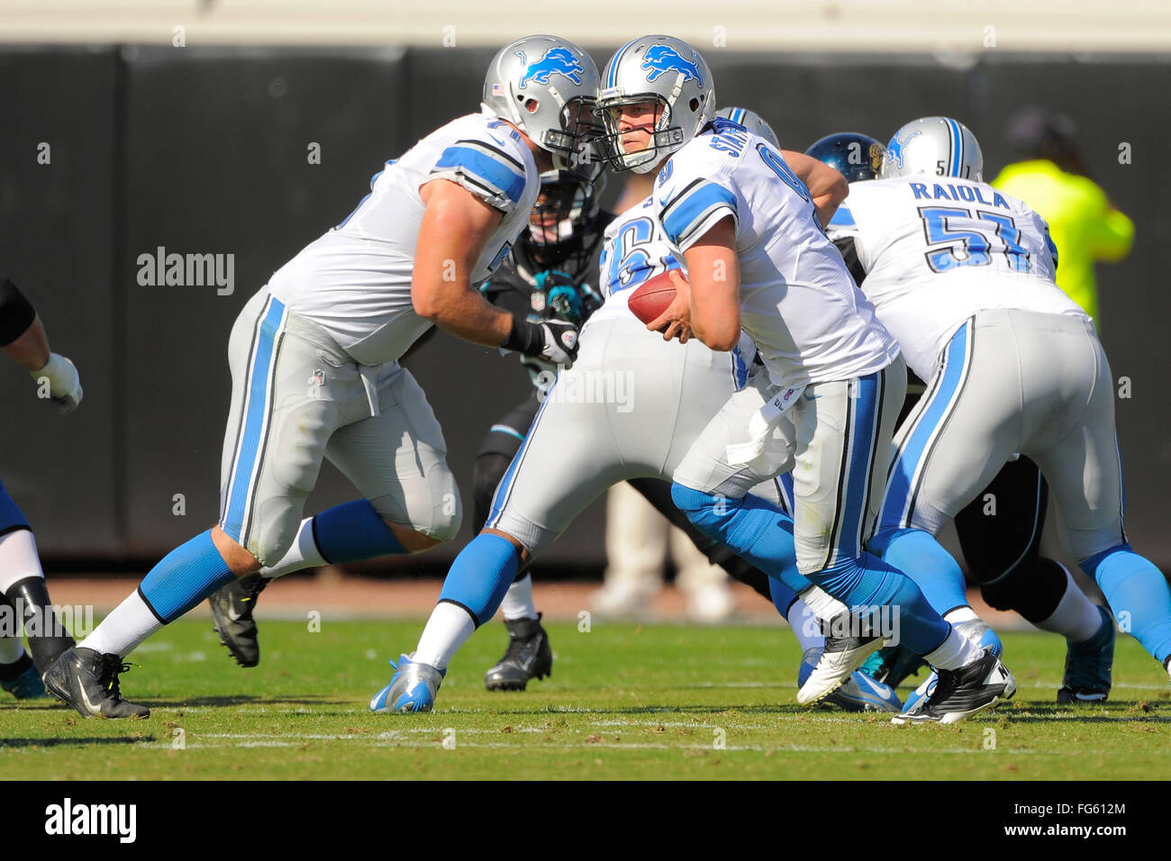 Nov. 4, 2012 - Jacksonville, FL, Stati Uniti d'America - Detroit Lions quarterback Matthew Stafford (9) durante il Lions 31-14 win su Jacksonville Jaguars al campo EverBank il 4 novembre 2012 a Jacksonville, in Florida. ..ZUMA Press/Scott A. Miller. (Credito Immagine: © Scott A. Miller via ZUMA filo) Foto Stock