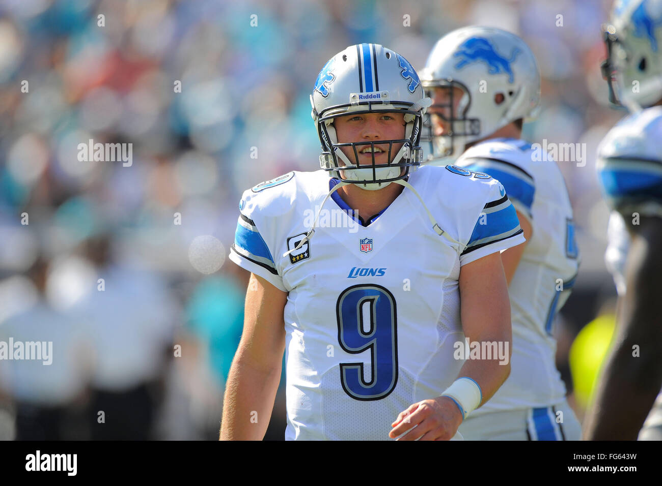 Nov. 4, 2012 - Jacksonville, FL, Stati Uniti d'America - Detroit Lions quarterback Matthew Stafford (9) durante il suo team di 31-14 win su Jacksonville Jaguars al campo EverBank il 4 novembre 2012 a Jacksonville, in Florida. ..ZUMA Press/Scott A. Miller. (Credito Immagine: © Scott A. Miller via ZUMA filo) Foto Stock