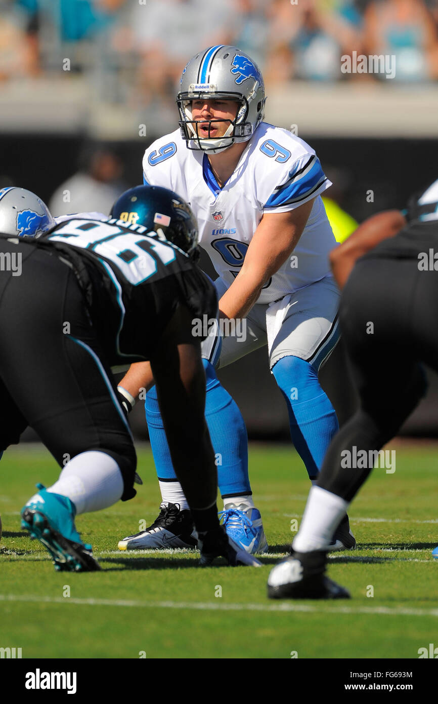 Nov. 4, 2012 - Jacksonville, FL, Stati Uniti d'America - Detroit Lions quarterback Matthew Stafford (9) durante il suo team di 31-14 win su Jacksonville Jaguars al campo EverBank il 4 novembre 2012 a Jacksonville, in Florida. ..ZUMA Press/Scott A. Miller. (Credito Immagine: © Scott A. Miller via ZUMA filo) Foto Stock
