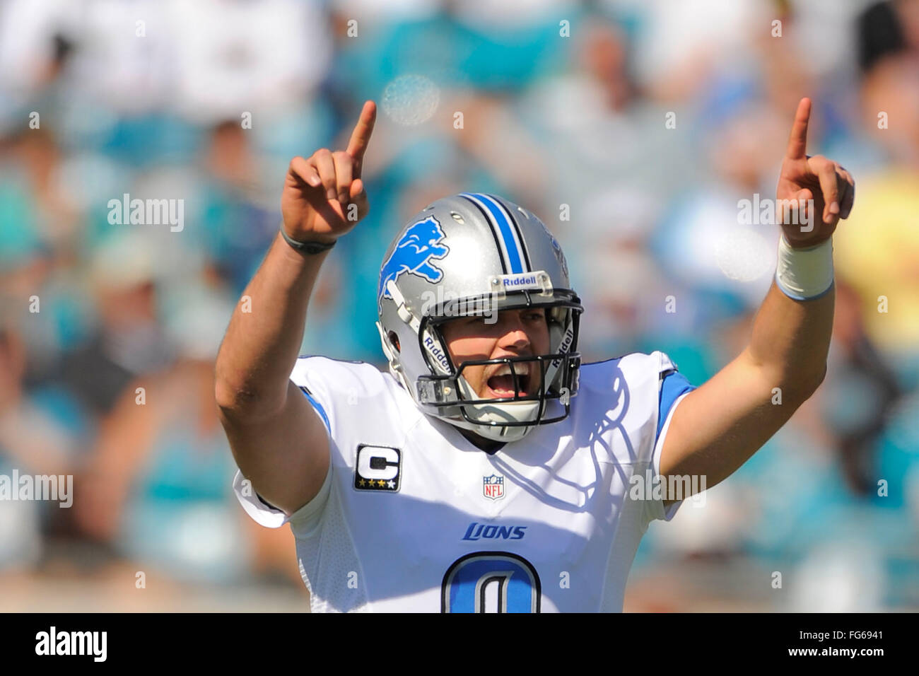 Nov. 4, 2012 - Jacksonville, FL, Stati Uniti d'America - Detroit Lions quarterback Matthew Stafford (9) durante il suo team di 31-14 win su Jacksonville Jaguars al campo EverBank il 4 novembre 2012 a Jacksonville, in Florida. ..ZUMA Press/Scott A. Miller. (Credito Immagine: © Scott A. Miller via ZUMA filo) Foto Stock
