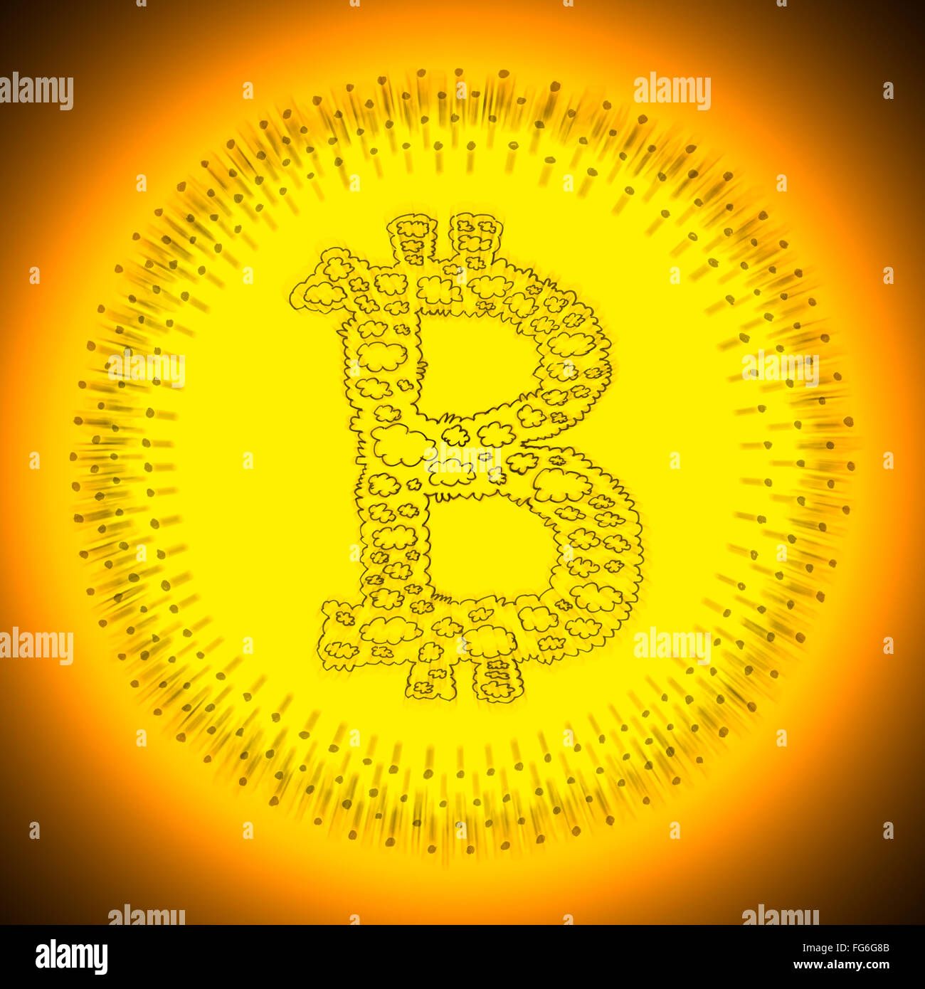 Golden radiante Bitcoin cryptocurrency illustrazione. Il logo di un decentramento digitale crypto cambio moneta. Foto Stock