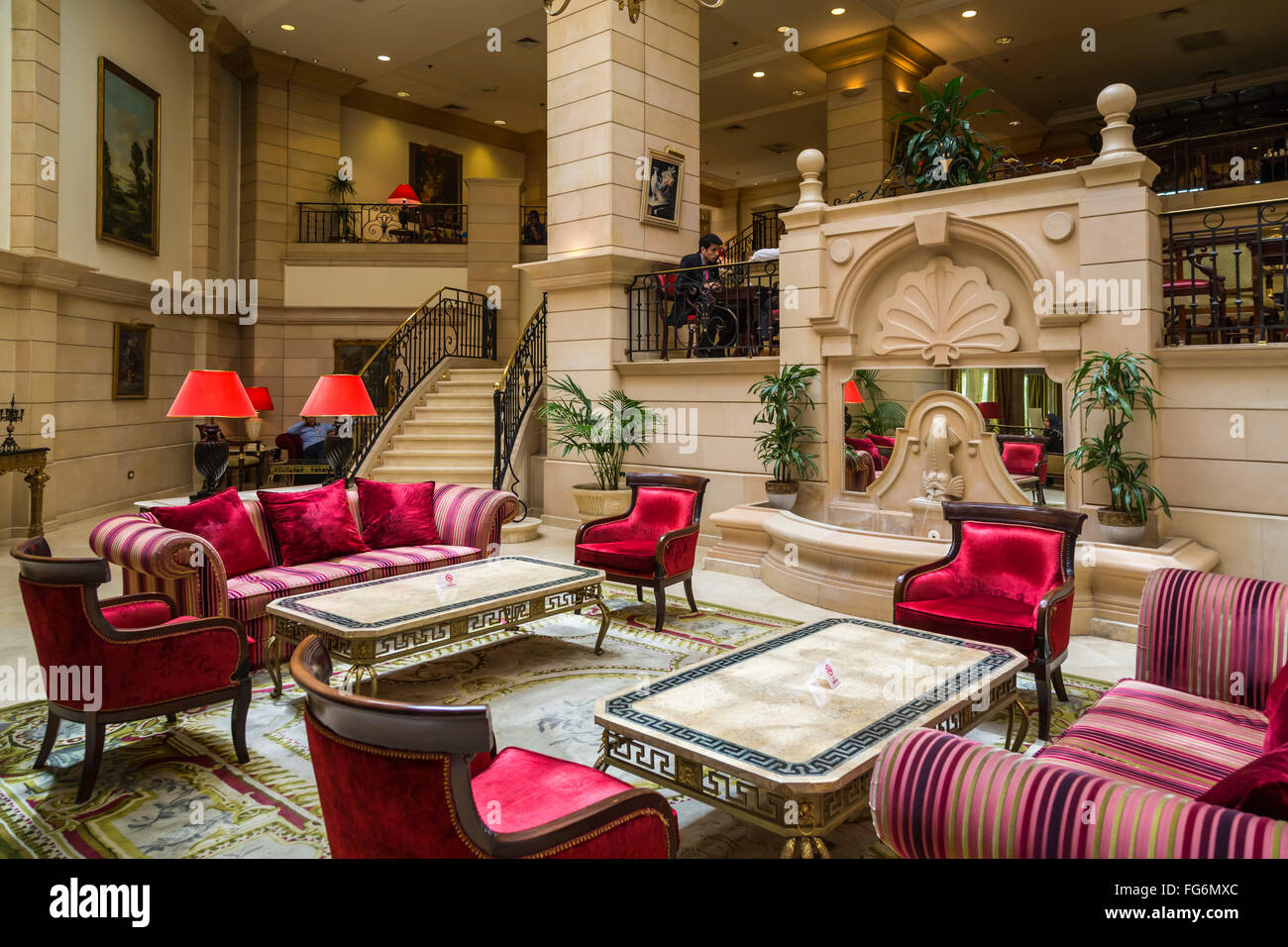 Interior decor della lobby del Marriott Hotel in Amman, Regno Hascemita di Giordania, Medio Oriente. Foto Stock