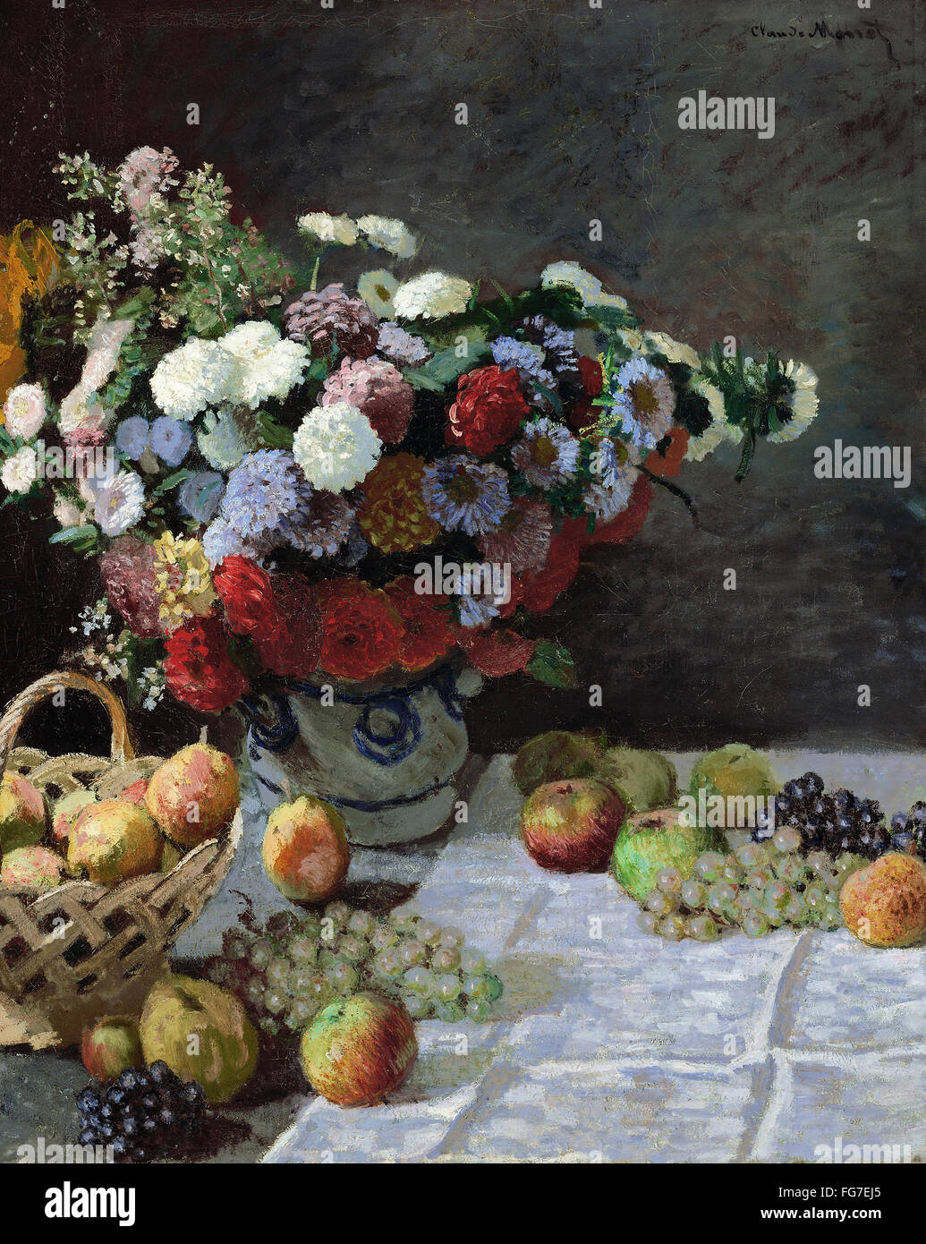 MONET: ancora in vita, 1869. /N'Sfino alla vita con fiori e frutta.", pittura a olio, Claude Monet, 1869. Foto Stock