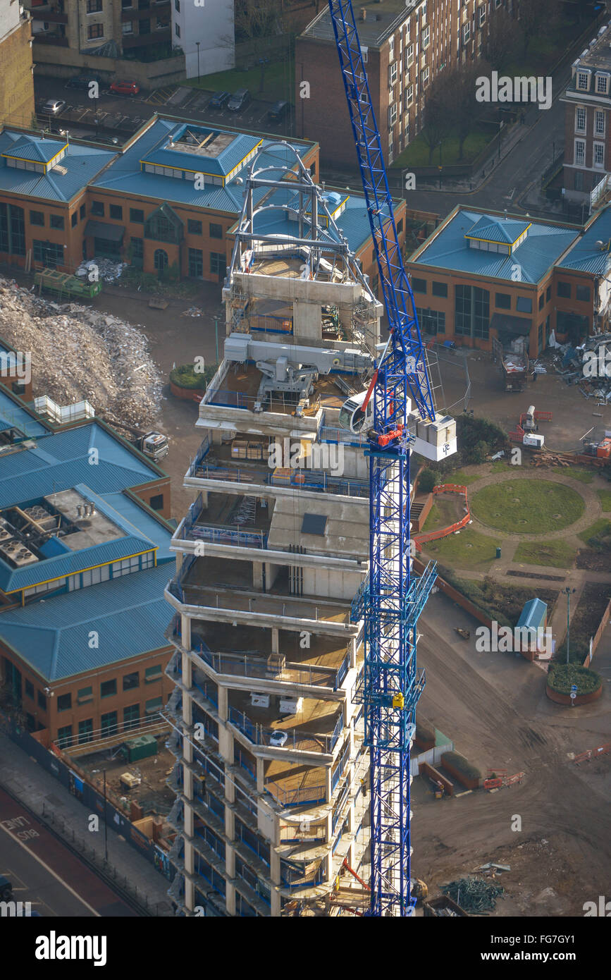 Una veduta aerea di lavori di costruzione nella Shoreditch area di Londra Foto Stock