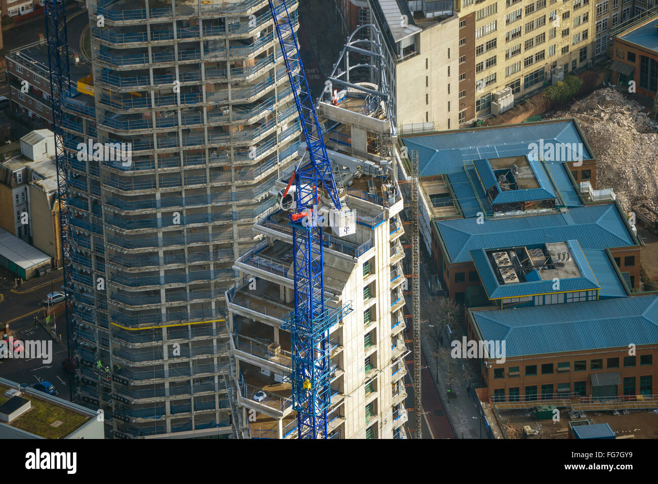 Una veduta aerea di lavori di costruzione nella Shoreditch area di Londra Foto Stock