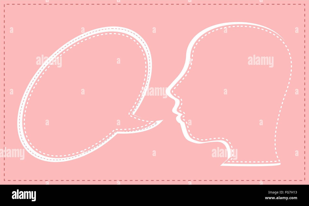 Testa parlante con discorso bolla Foto Stock