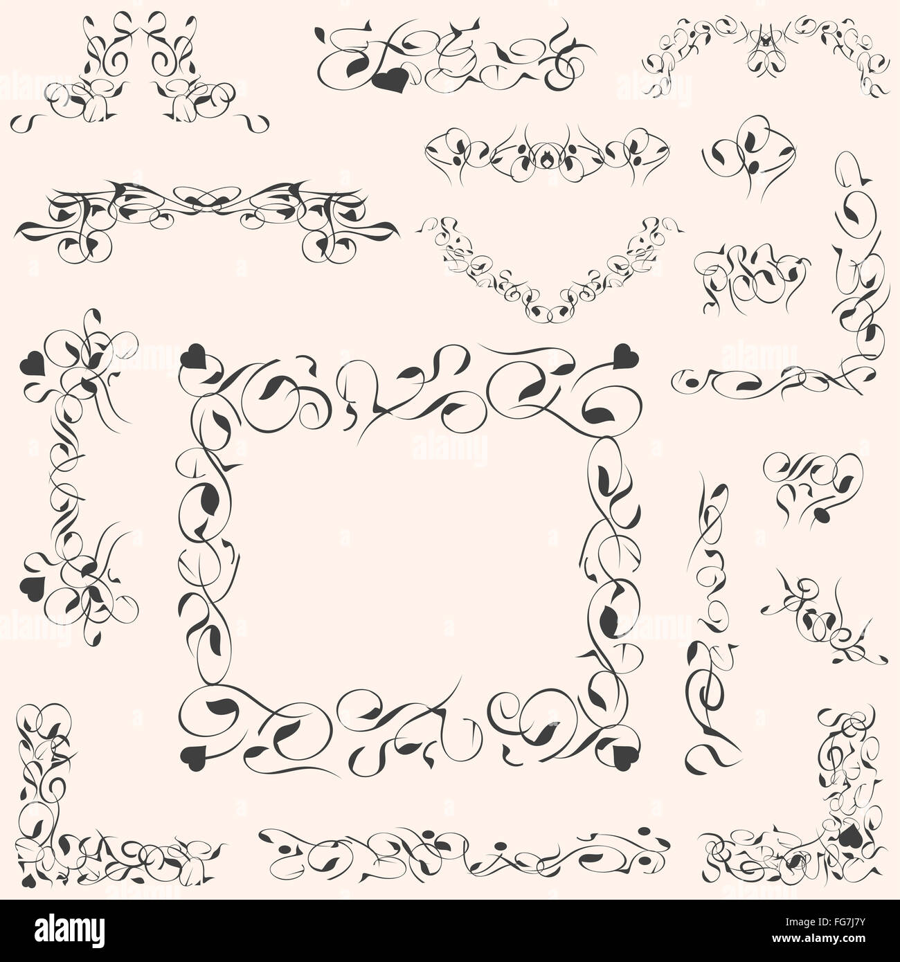 Vettore calligrafico set design vintage decorazione di elementi Foto Stock