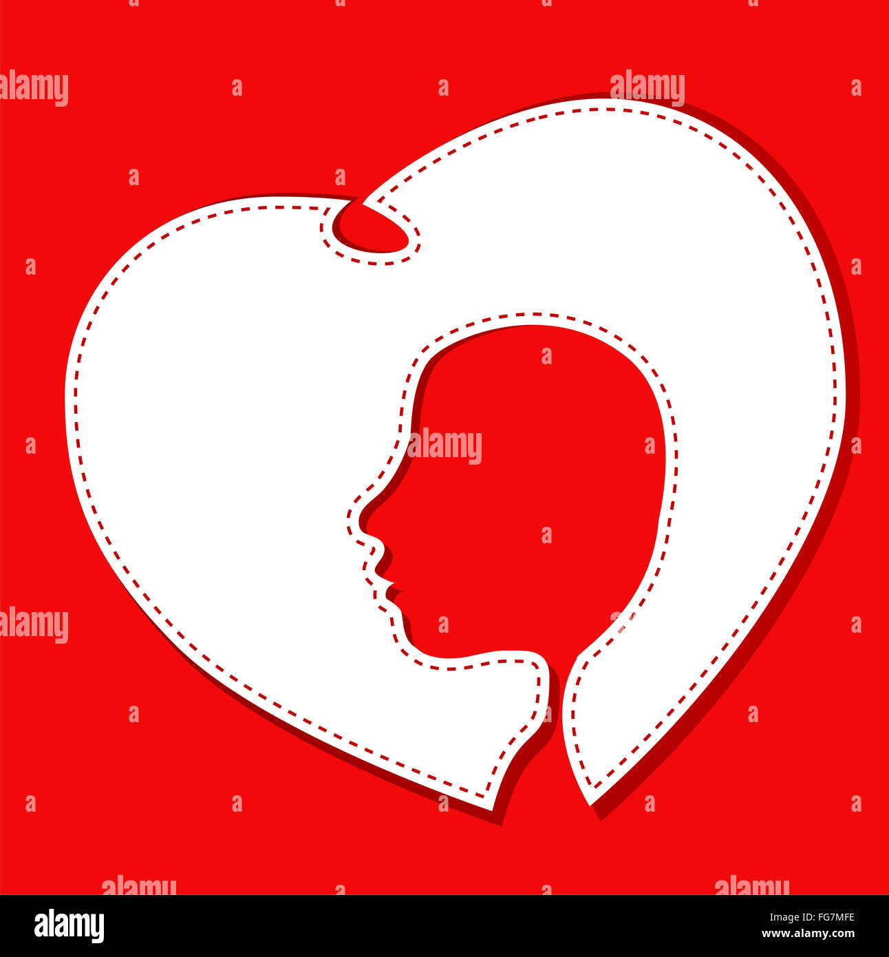 Volto femminile in testa un cuore bianco vettore Foto Stock