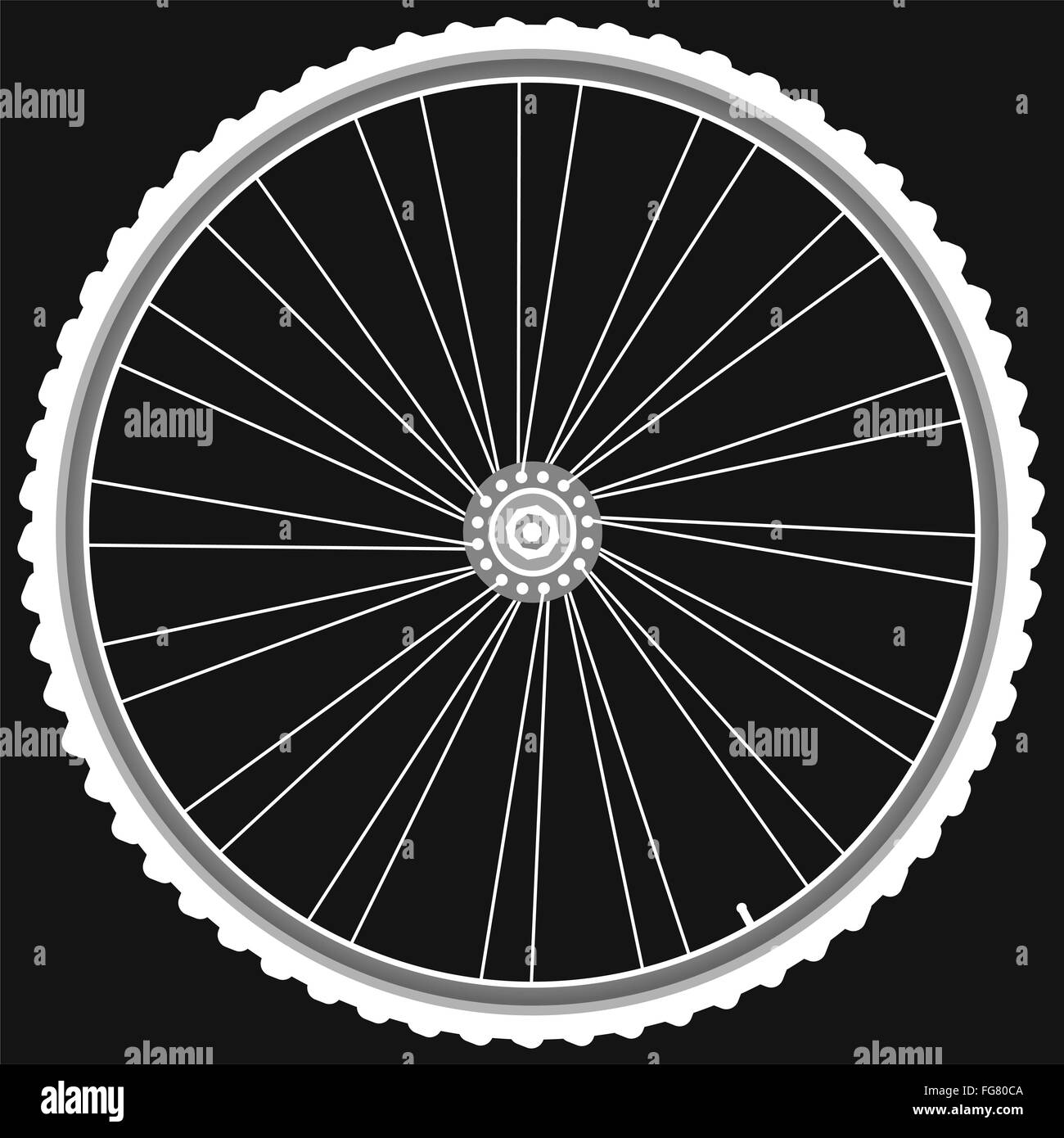 Ruota di bicicletta con pneumatici e raggi isolati su sfondo nero Foto Stock