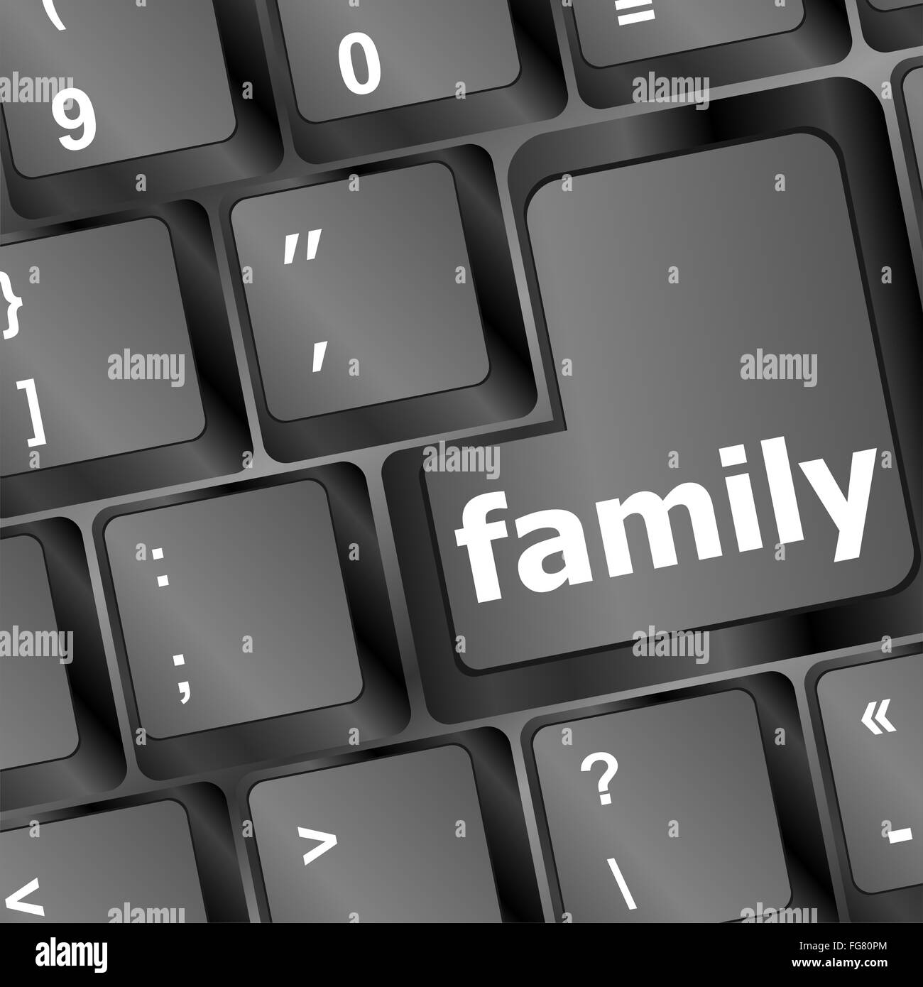 Tastiera del computer con il pulsante di famiglia - concetto sociale Foto Stock