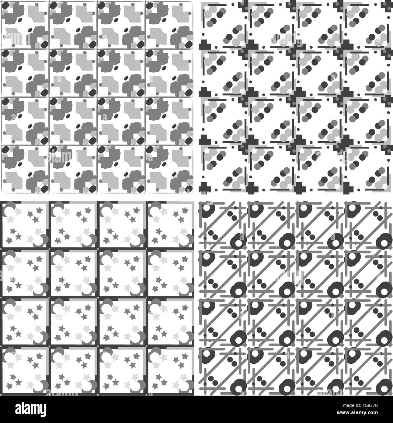 Set di monocromatica geometrica classici modelli senza giunture. Tradizionale raccolta di sfondi Foto Stock