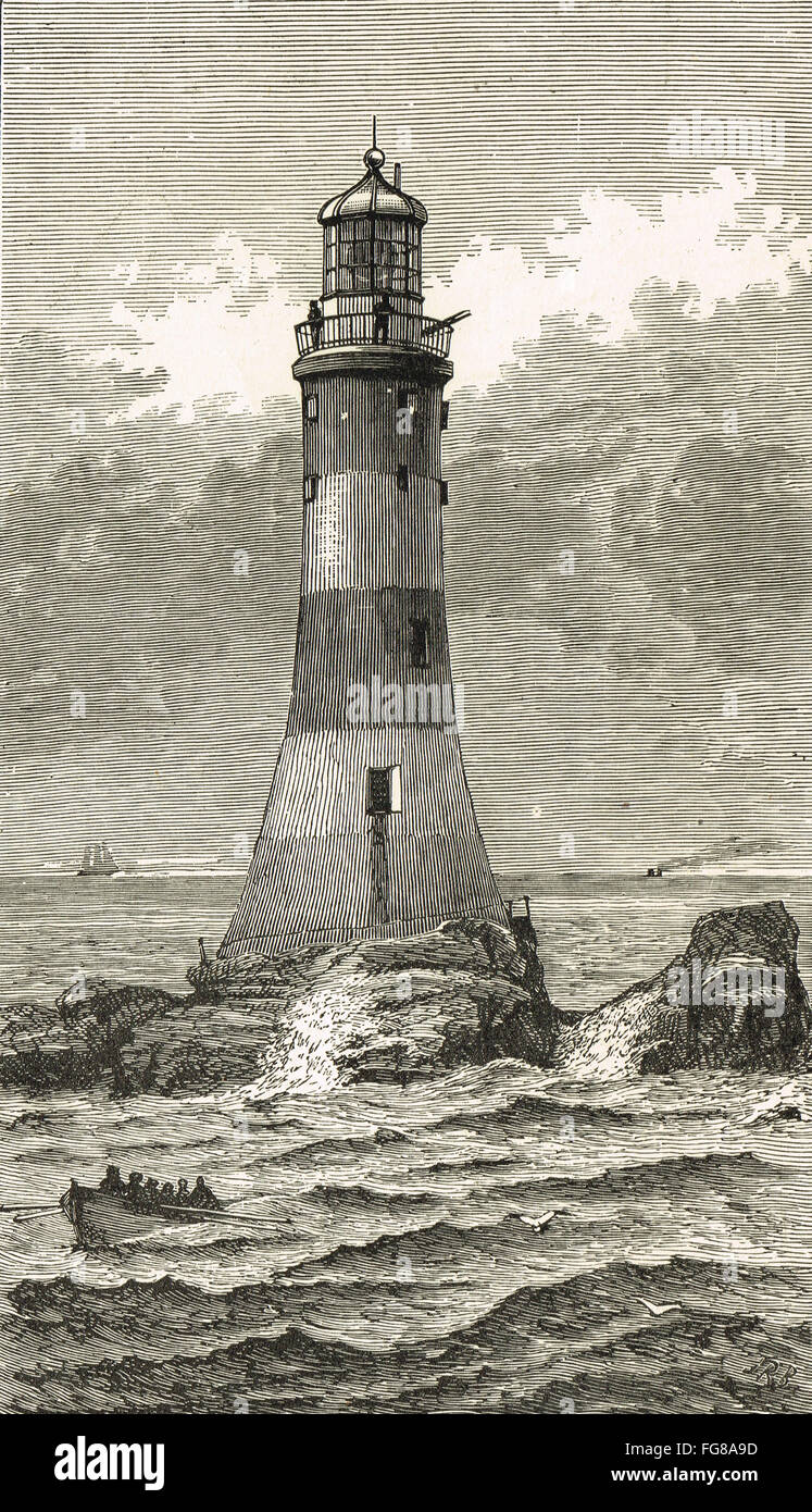 Eddystone Rocks & Smeaton faro 1759-1877 Foto Stock