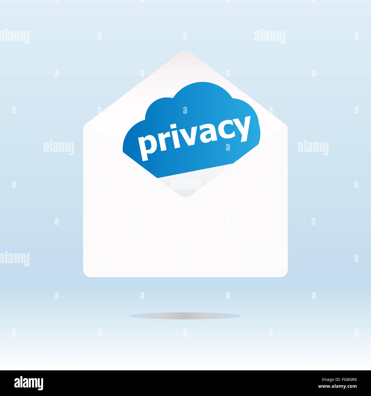 Coprire con il testo sulla privacy sul cloud blu, il concetto di sicurezza Foto Stock