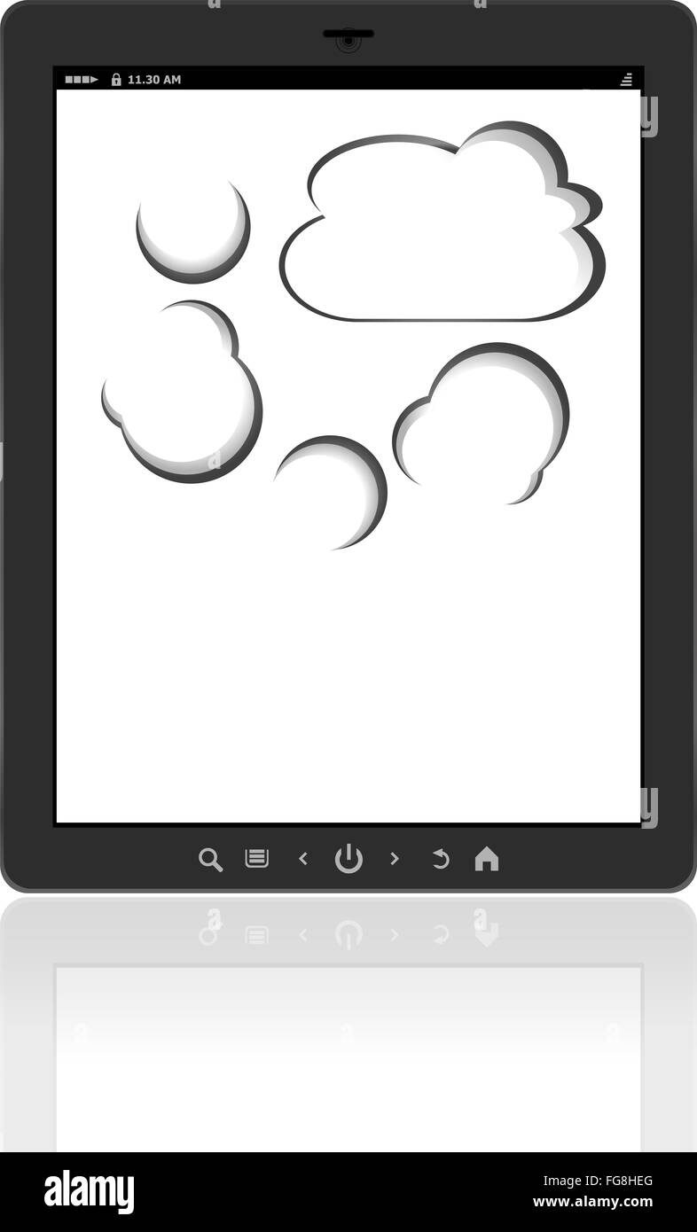 Il cloud computing il collegamento sul digitale tablet pc. Immagine concettuale Foto Stock