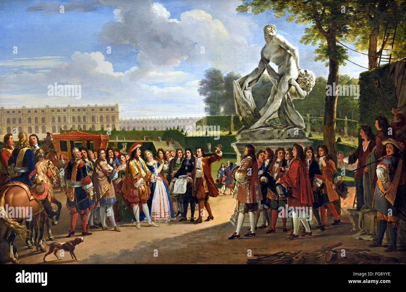 Il re Luigi XIV 1638-1715 dedicando Pugets Milo di Crotona nei giardini di Versailles 1819 da Anicet Charles Gabriel Lemonnier 1743-1824 Francia - Francese Foto Stock