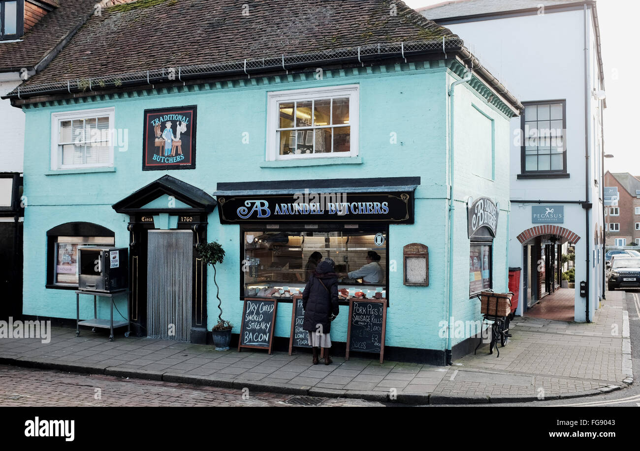 Arundel West Sussex Regno Unito - Famoso Arundel macellai negozio locale Foto Stock