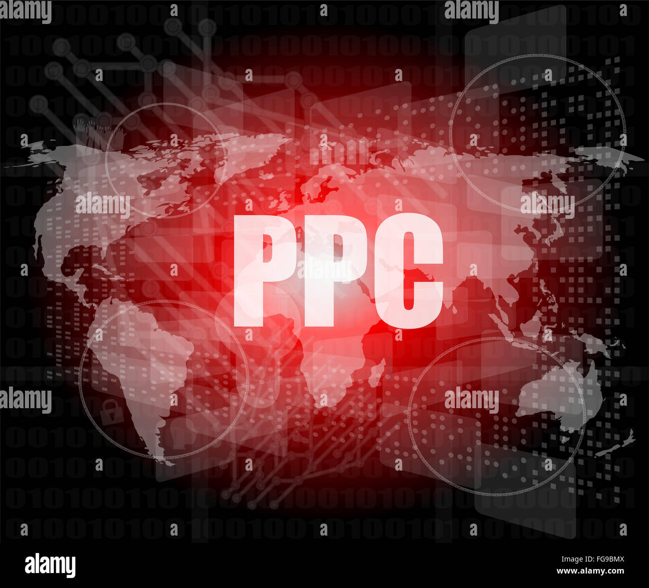 Parole ppc su digital interfaccia touch-screen - concetto di business Foto Stock