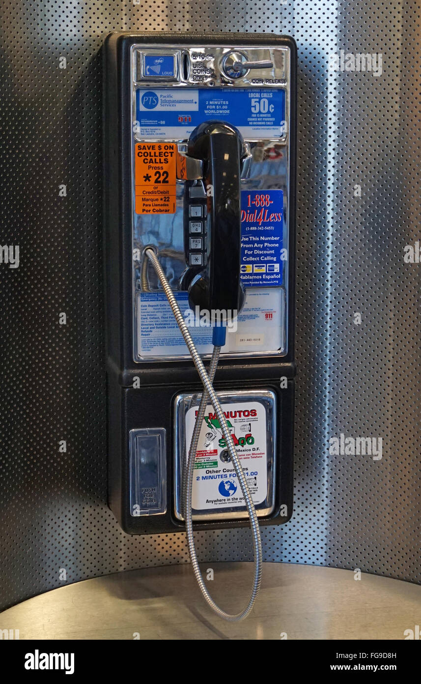 American pagare telefono cabina telefonica Foto Stock