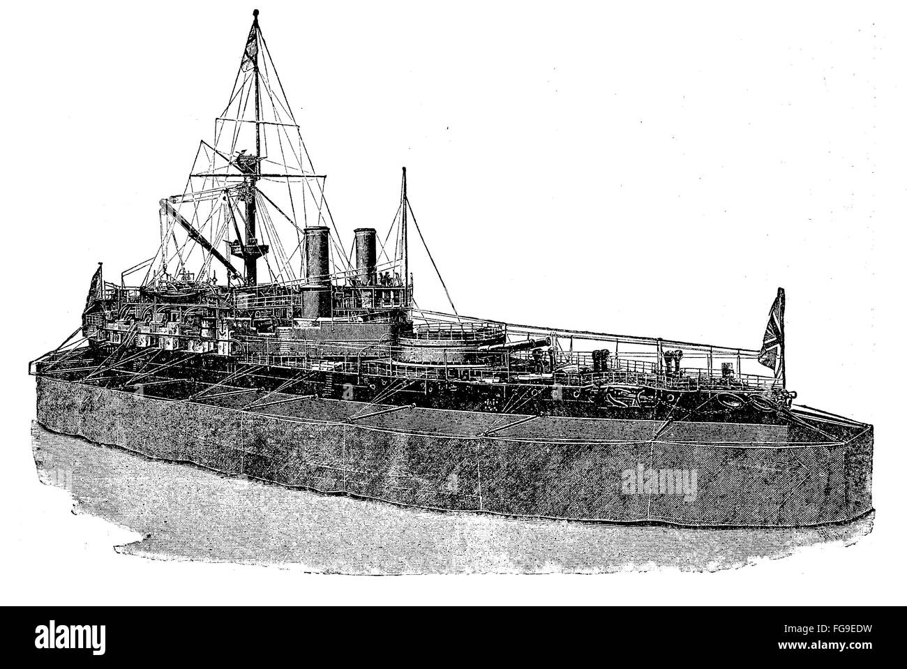 Corazzata inglese Victoria, più grande mostro marino su 1887, mosso da motori di più di 12.000 cavallo di potenza per ottenere circa diciassette nodi di un'ora. Foto Stock