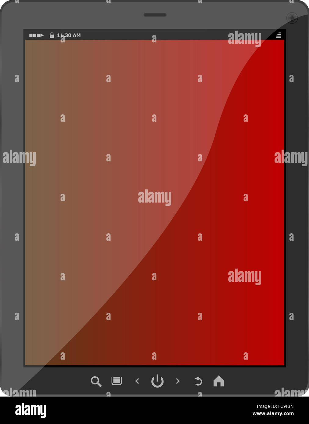 Nero tablet pc con schermo rosso isolato su sfondo bianco Foto Stock