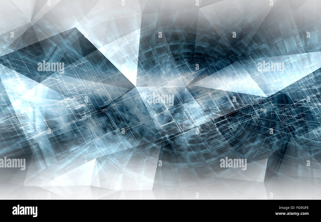 Abstract blu e bianco sfondo digitale, high-tech cg concetto con caotica strutture poligonali, 3d illustrazione utile come un Foto Stock