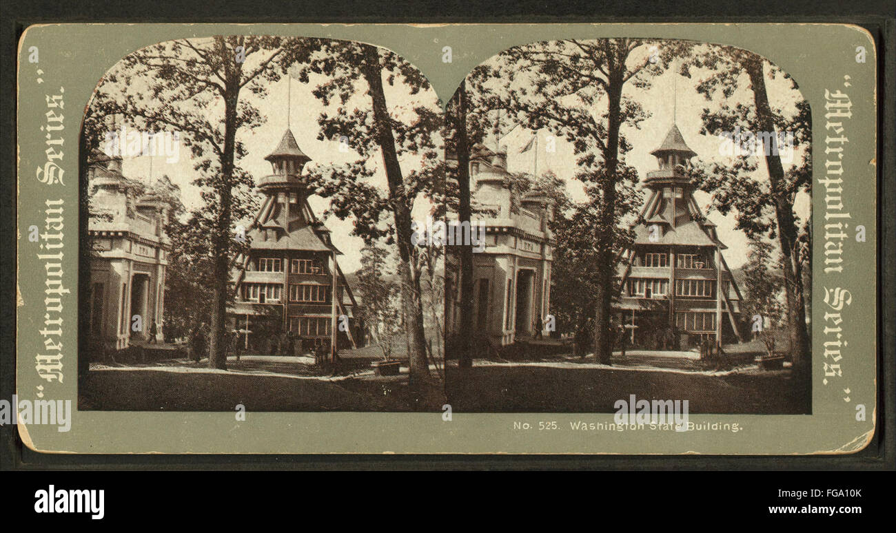 Una storica fotografia stereoscopica che mostra il Washington State Building, parte della collezione Robert N. Dennis. Questa foto d'epoca fornisce una vista dettagliata dell'architettura dell'edificio e del suo contesto storico durante i primi anni del XX secolo. Foto Stock
