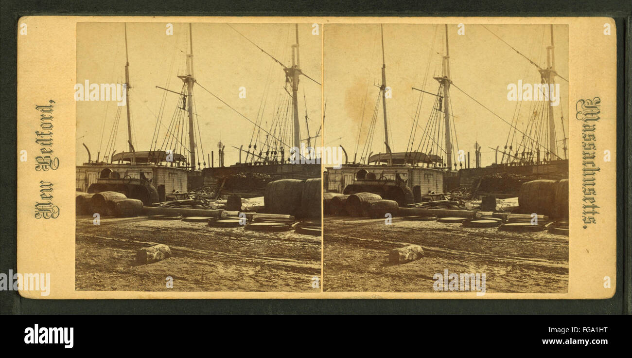Pontili che mostra le navi ormeggiate, da Robert N. Dennis raccolta di vista stereoscopica Foto Stock