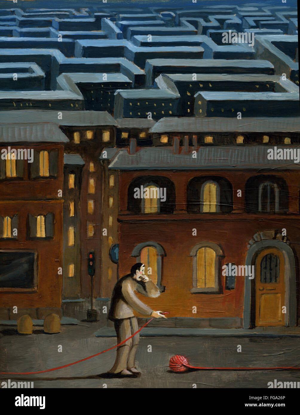 Un uomo si trova nella città labirinto al punto di partenza Foto Stock