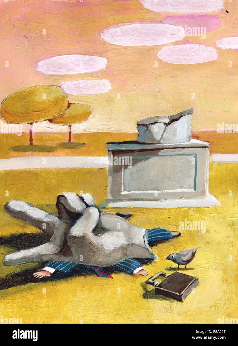 L'uomo sepolto dalla statua di una mano con il segno della vittoria Foto Stock