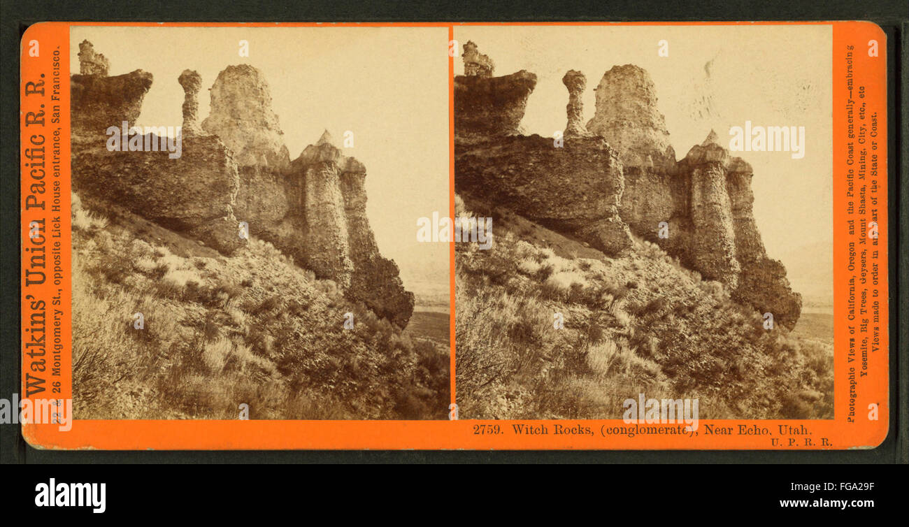 Rocce di strega, (conglomerato), vicino a Echo, Utah, U.P.R.R, da Watkins, Carleton E., 1829-1916 2 Foto Stock