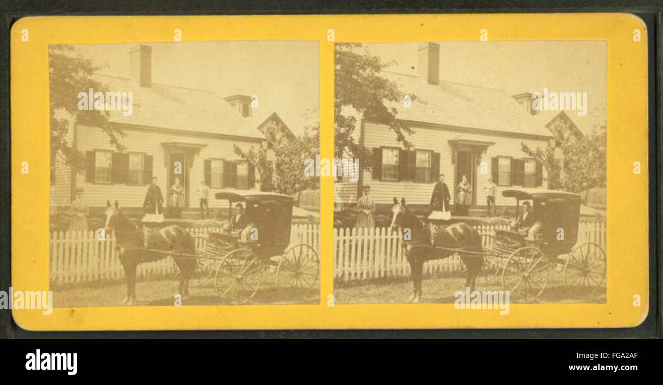 Donna in buggy davanti a Lewis W. Fiandre residence, da Robert N. Dennis raccolta di vista stereoscopica Foto Stock