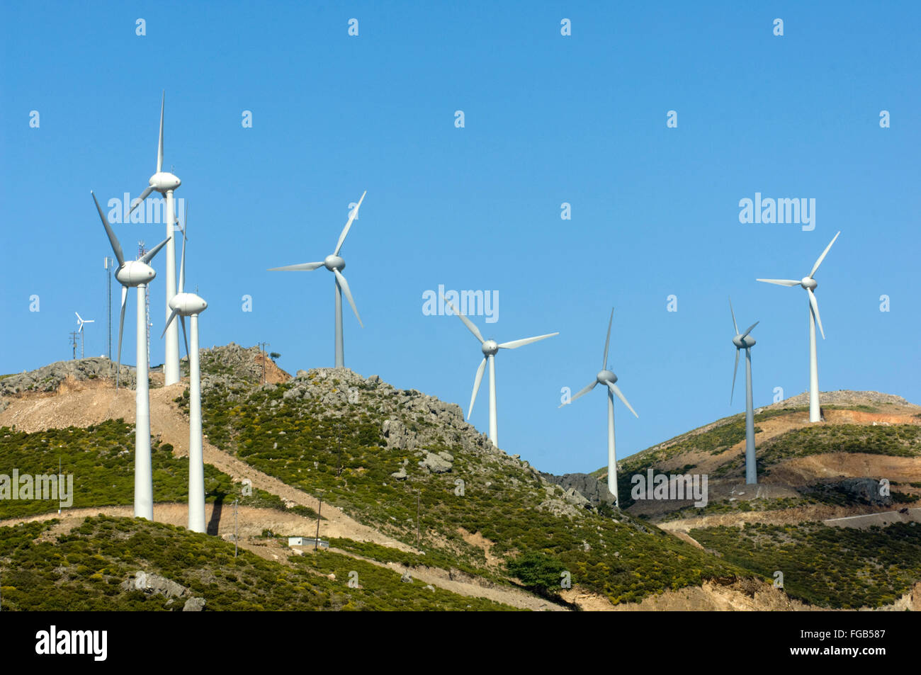 Griechenland, Kreta, Windräder bei Paleochora. Foto Stock