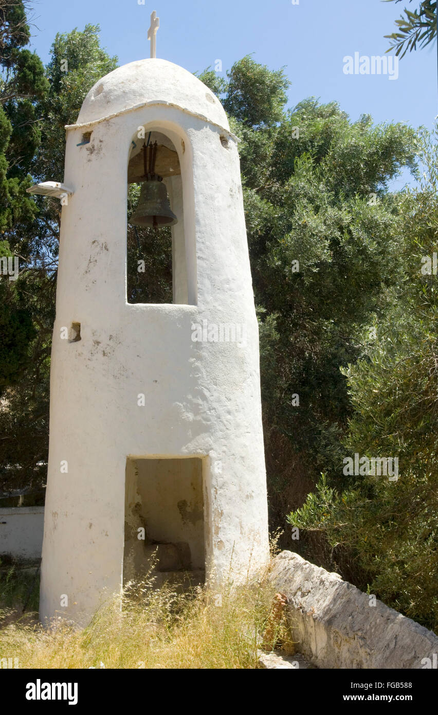 Griechenland, Kreta, Moni, Glockenturm der Kirche Agios Nikolaos. Foto Stock