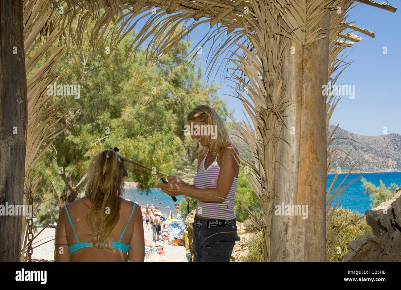 Griechenland, Creta, Paleochora, Jaliskari-Beach, Anidri-Beach, Beauty-Haircare-Wellness Spa am Strand. Olivenölpackung für das Haar. Foto Stock