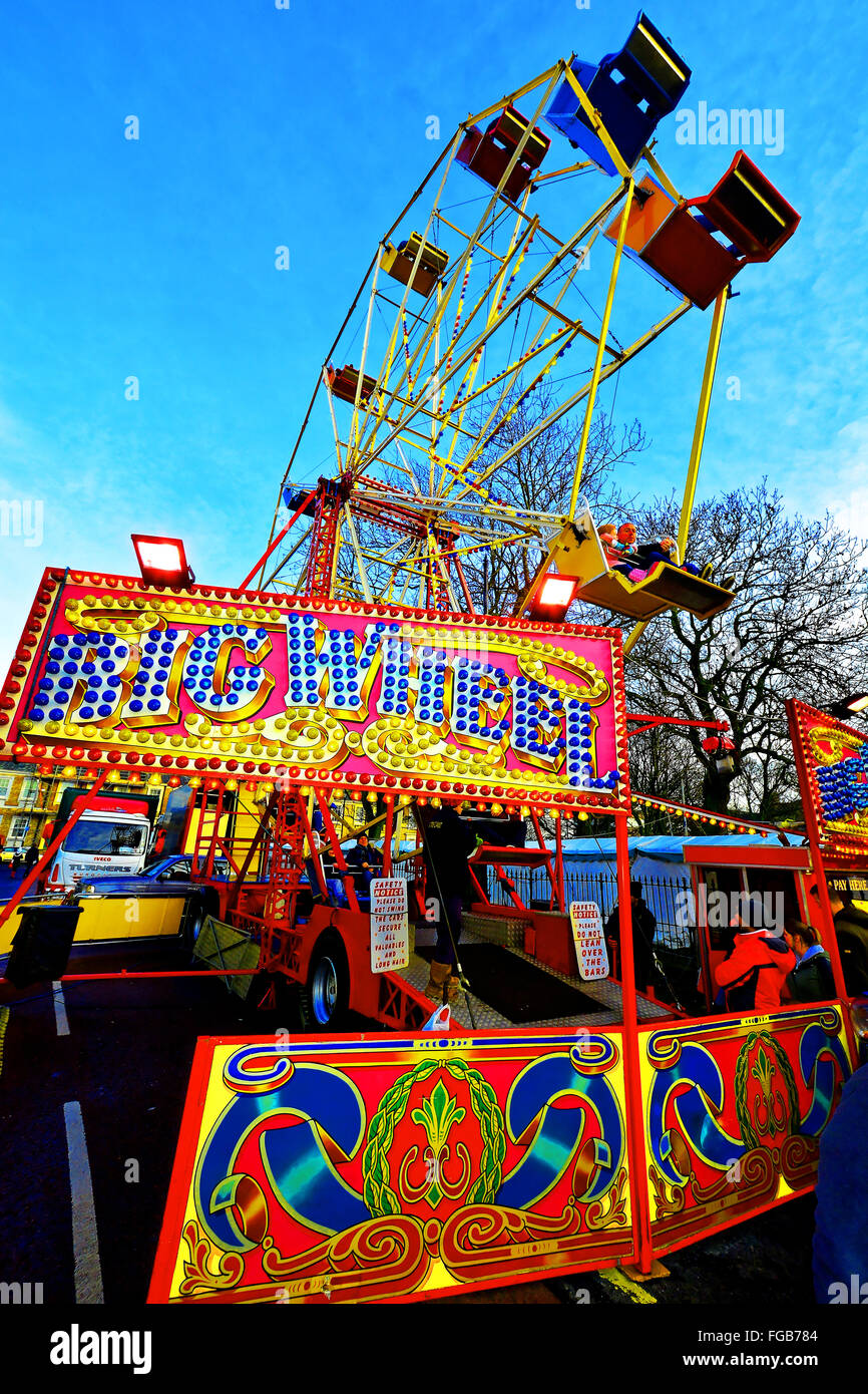 Portable ruota panoramica Ferris inverno Vittoriano Fair North Shields Foto Stock