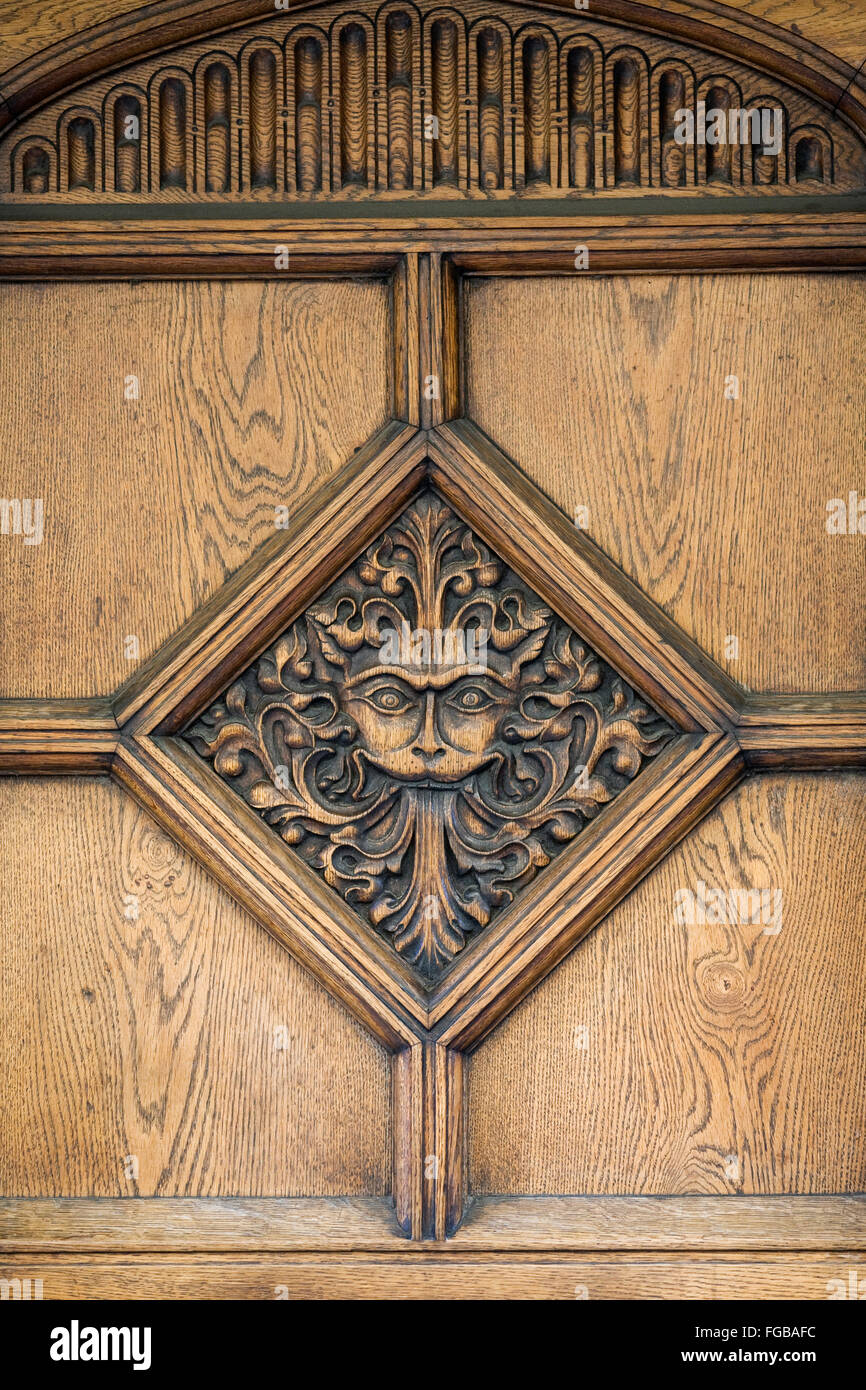 Green Man carving, Brasenose College di Oxford. Foto Stock