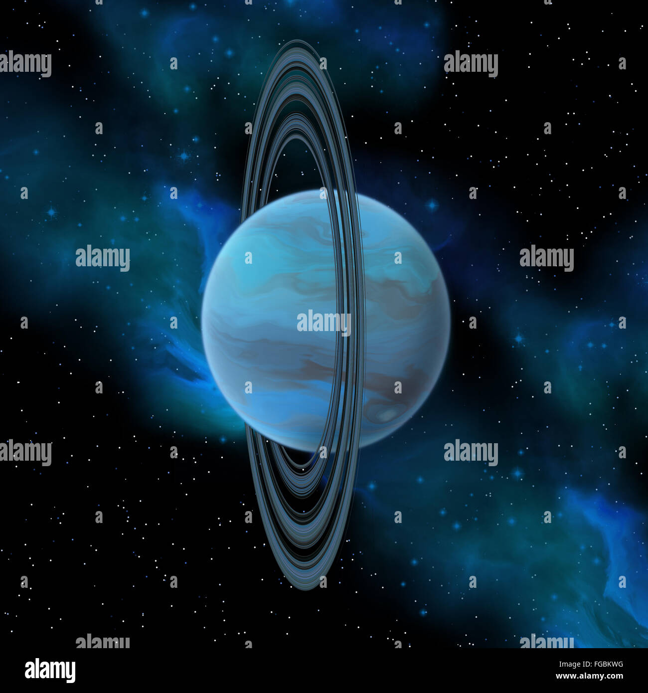 Urano è il settimo pianeta del nostro sistema solare e ha 27 lune e un anello verticale sistema. Foto Stock