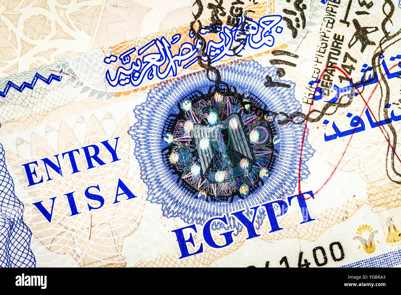 Dettaglio egiziano di visto d'ingresso su un passaporto reale Foto Stock