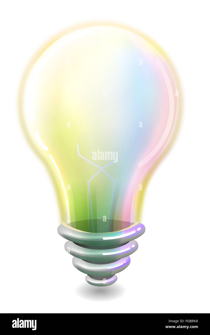Illustrazione di una lampadina con colorati gas all'interno Foto Stock
