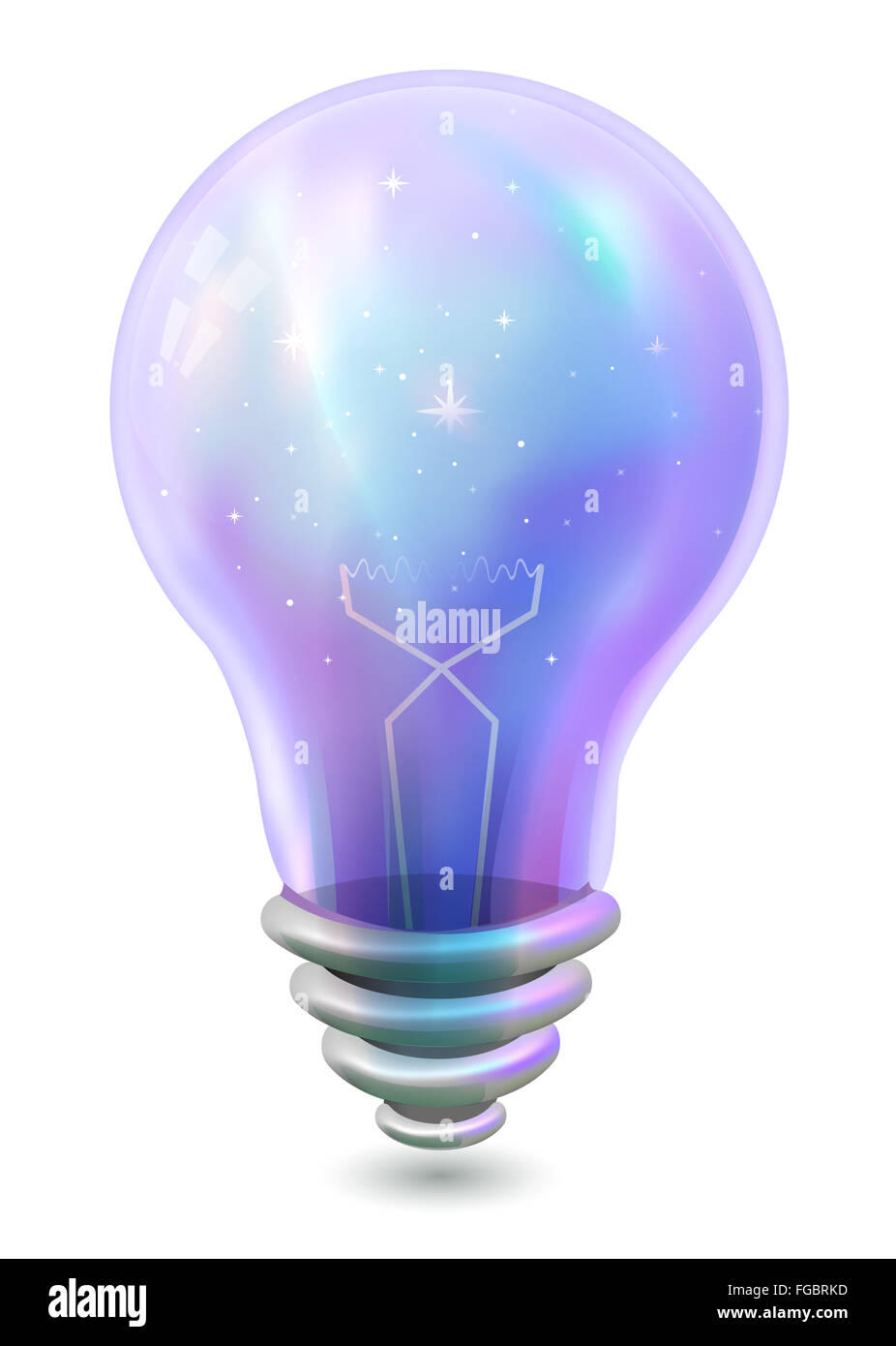 Illustrazione colorata di una lampadina con stelle all'interno Foto Stock