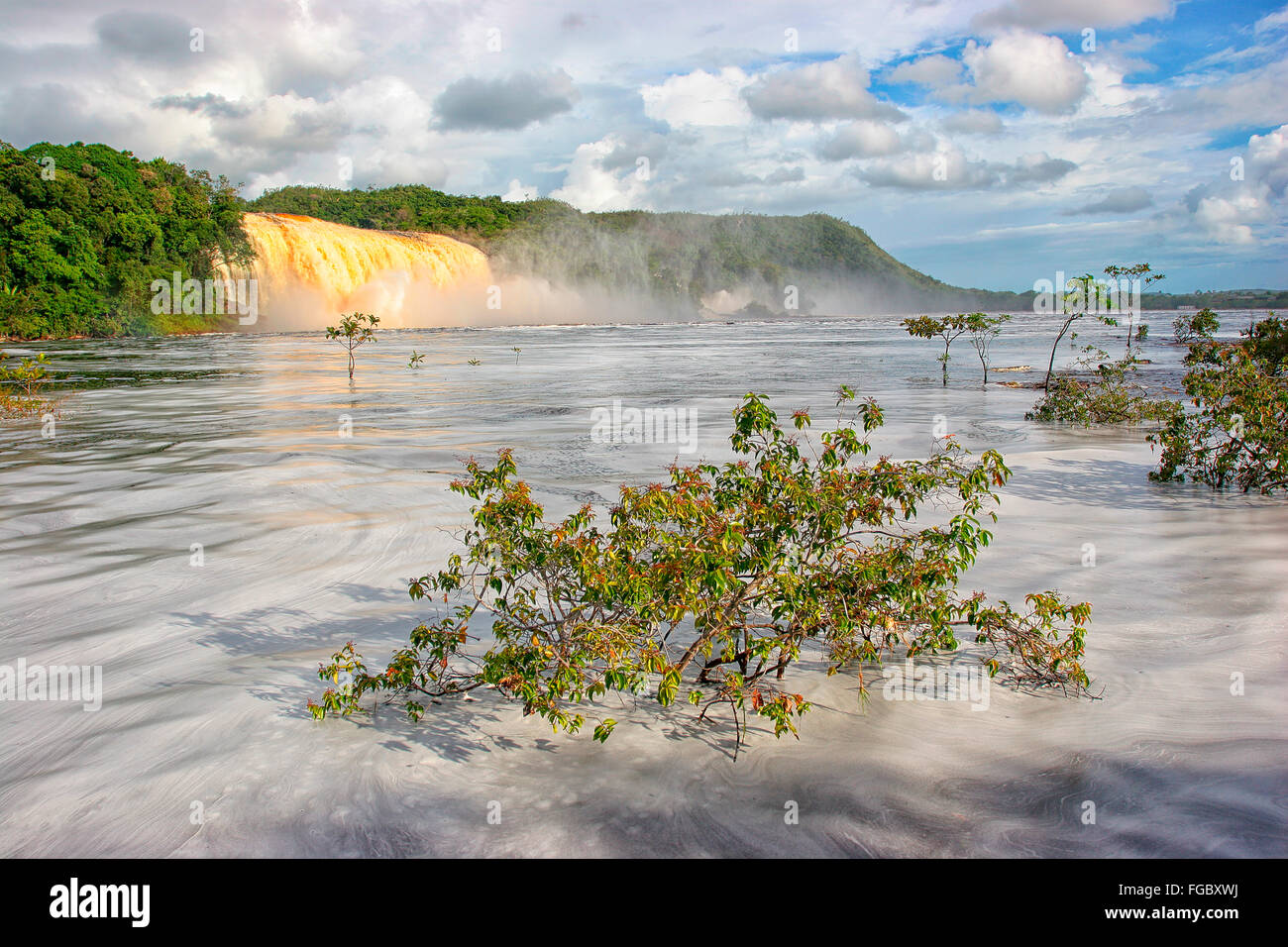 E dei luoghi più belli del Venezuela è il lago di Canaima e il suo surroundgs. Il lago è alimentato da diverse piccole cascate wer: Foto Stock