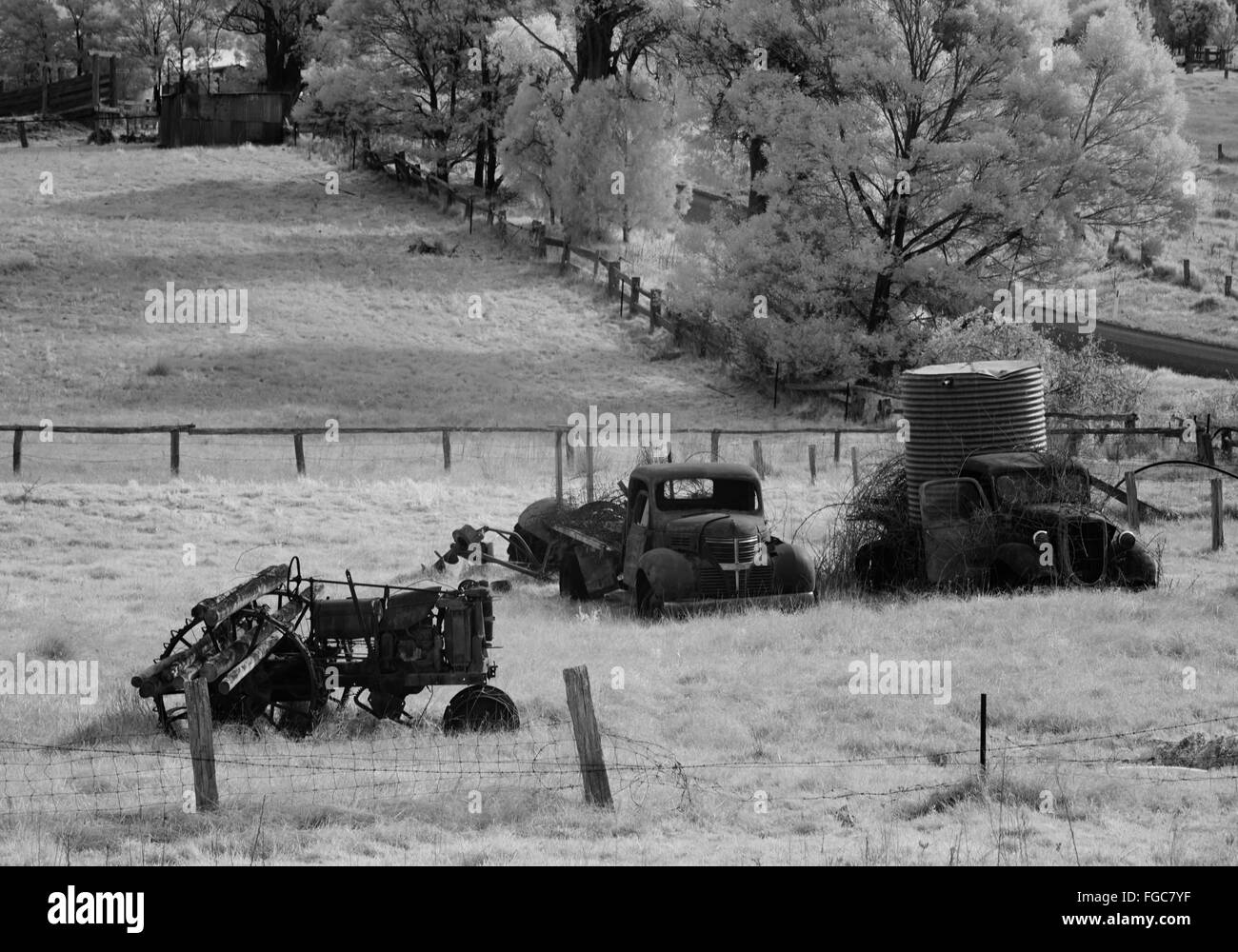 Agriturismo i veicoli abbandonati, Cobargo, NSW Australia Foto Stock