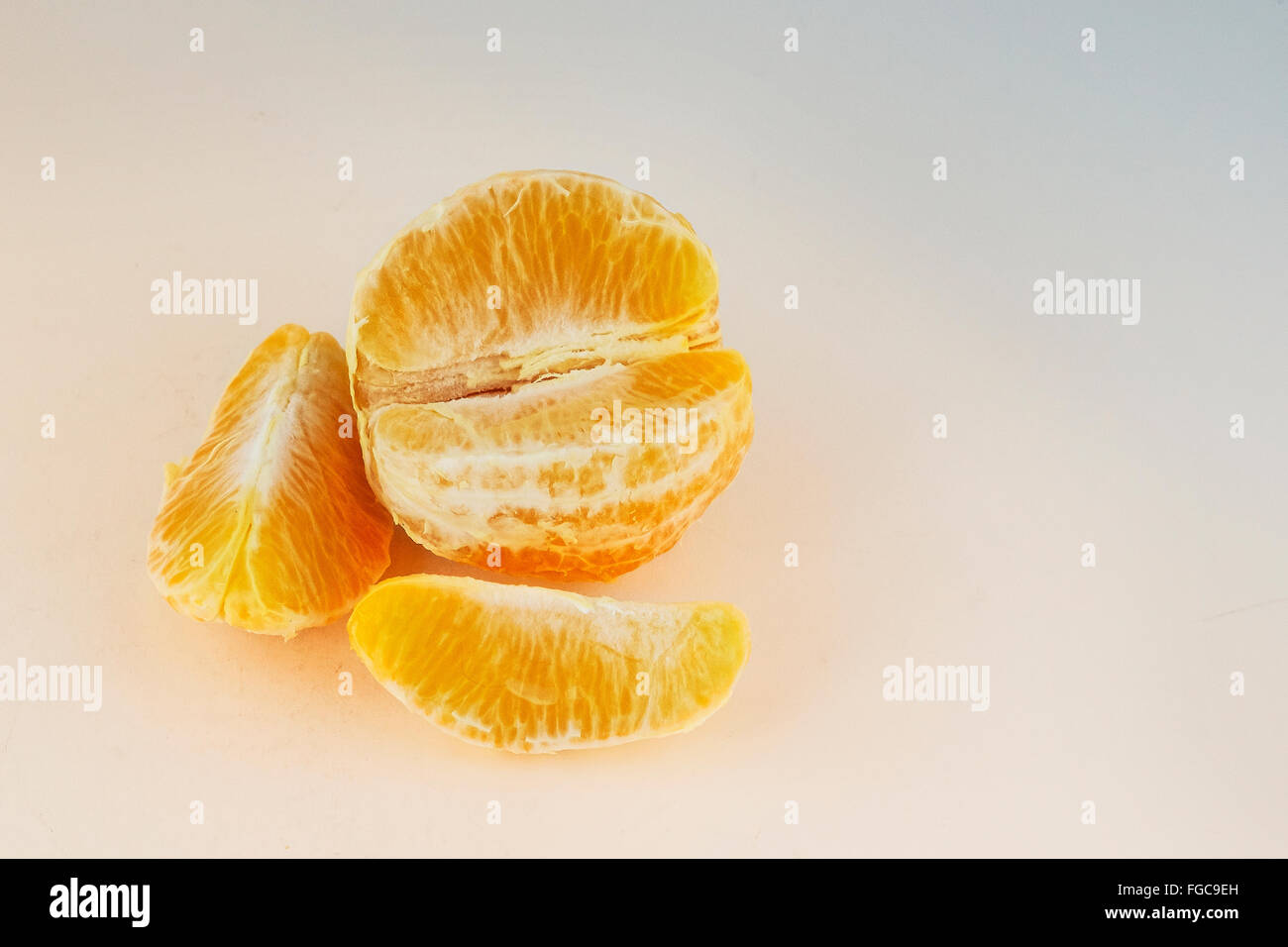 Un arancio, citrus x sinensis, su un aggiunto digitalmente la tinta del colore dello sfondo. Foto Stock