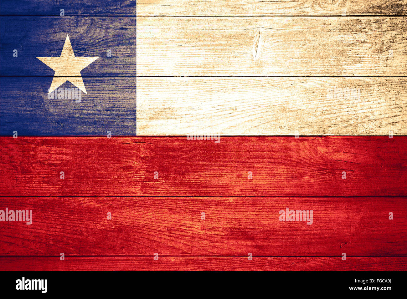 Bandiera del Cile o cilena banner su sfondo di legno Foto Stock